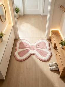 1PC Ins Style Pink Bow Shaped Thick Short Pile Bedroom Bedside Rug, Girls Room Photo Decor Mat, Suitable For Living Room, Bedroom, Entryway, Kitchen, Study, Bathroom And Other Decorative Carpets, Bedroom Decor, Decorative Rug, Bedroom Decor, Small Rug, Home Decor, Living Room Rug, Living Room Small Rug, Bedroom Rug - A - View 4