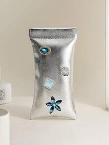 Silver Handheld Wallet With Snap Closure, Star & Heart Charm, Compact Digital Accessory Storage Bag, Silver Small Pouch, Women's Makeup Bag, Snap Pouch, Portable Data Cable Storage Bag, Cosmetic Storage Bag, Card Holder, Mini Toiletries Storage Bag, Travel Portable Fashion Glasses Storage Bag, Auto-Closing Design, Convenient For Daily Use, Perfect As Halloween, Thanksgiving Gift For Friends, Family, Best Friends - Multicolor - View 12