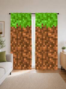 2pcs Pixel Art Block Print Curtains, Game Mosaic Pixel Pattern Semi-Sheer Curtains, Creative Personalized Boys Children's Bedroom Decor Window Curtains, Multiple Styles Available - Multi-color B - View 8