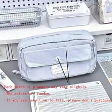 1pc Minimalist Solid Color Plush Pencil Case, Multi-Layer Large Capacity Nylon Pen Bag With Front Snap Pocket, Simple Label Decor Zipper Stationery Storage Bag, Suitable For Portable Storage Of School Supplies And Cosmetics, Perfect For Back To School Season - Solid Color Plush Pencil Case - View 7