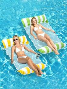 Silla de playa inflable de malla de 4 tubos, hamaca para adultos, reposabrazos a rayas, remo flotante plegable, artículos esenciales para la playa, accesorios de playa, flotador para piscina - A - Ver 5