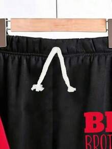 Youth Boy Letter Print Warm Hoodie And Pants Set - Red - View 4