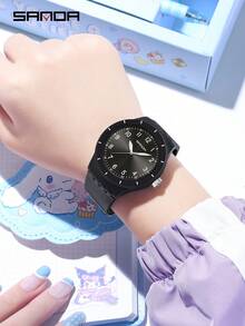 Unisex Minimalist SANDA Quartz Wristwatch, Sweat-Resistant Flexible Silicone Strap, Waterproof Shock-Resistant Easy-To-Read Pointer Watch, Suitable For School And Daily Wear - One Size - View 4