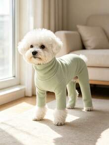 Pet Dog Clothes Multi-Color Solid Fleece Home Wear Four-Legged Inner Shirt Anti-Shedding Base Layer Casual Comfortable Jumpsuit Suitable For Small Dogs Teddy Bichon Pomeranian Yorkshire Terrier Maltese All-Season Wear Apparel - Green - View 6