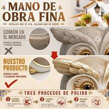 Figura Decorativa de Búho con Detalles Dorados y Patrones Geométricos, Adorno de Mesa para Estantería y Salón, Estatua de Poliéster para Decoración del Hogar, 13.50 x 10.00 x 16.00 cm - A - Ver 6