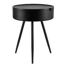 Modern Round Rattan Side Table – Coffee Table & Nightstand For Living Room, Outdoor Use, Small Cocktail Tea Desk - Black - View 3