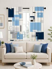 2pcs Creative Geometric Cube Digital Print, Multi-Color Palette, Minimalist Modern Style, Suitable For Bedroom, Living Room, Rental Home Decor, Semi-Sheer, Rod Pocket Installation - Multi-color D - View 6