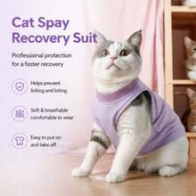 1 buah Baju Pemulihan Pasca Operasi Kucing dari Katun Murni Lembut dan Bernapas, Jumpsuit Hewan Peliharaan Anti-Jilat Elastis dengan Perekat Velcro yang Dapat Diatur, Pakaian Pelindung Luka Anti-Gores, Cocok untuk Pemulihan Pasca Sterilisasi - MultiWarna - View 2