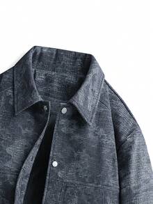 Vancamel Pulse Men's Knit Jacquard Utility Techwear Lapel Jacket, Versatile Loose Drop Shoulder Outdoor Sports Casual Top - Black - View 4