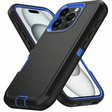 Durable Shockproof Protective Case For Phones - Black/Blue, Heavy-Duty Dual-LayercShock-Absorbing Protective Shell, With Port Dust-Proof And Scratch-Resistant, Compatible With IPhone Series, Unisex, Everyday Use - Black Blue - View 23