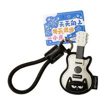 Cute Cartoon Black Cat Guitar Keyboard Keychain, Pu Leather Music Instrument Bag Charm,  Rock Style Backpack Pendant Key Accessories For Music Lovers - Leather Cat Musical Instrument Pendant - Violin - View 7