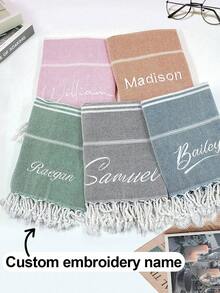1pc Personalized Extra Large Embroidered Beach Towel, Turkish Style, Quick Dry Pool Towel Blanket, Birthday, Wedding, Summer Vacation, Sand-Free, Monogrammed Gift - Multicolor - View 2