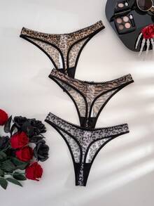 3pcs/Pack Leopard Print Bow Comfortable Thong - Multicolor - View 2