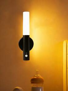 1pc Smart Motion Sensor Wall Light Walnut Wood Grain Night Light No Drilling Wiring Magnetic Bedside Wall Lamp - Multicolor - View 5
