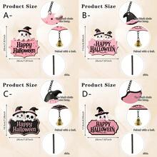 Cute Pink Halloween Wooden Door Hanger, Witch Hat Ghost Welcome Sign, Star Decor With Chain And Bell, Front Door Holiday Decoration - Multicolor - View 11