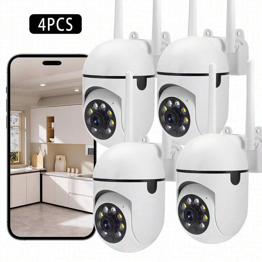 4pcs 1080P Full HD Wireless WiFi Smart Home Security Camera, CCTV Camera With Night Vision, Pan-Tilt, Motion Tracking, Suitable For Elderly Care, Pet Monitoring, 2-Way Audio, USB Powered, Compatible With IOS And Android, Great For Home, Pet Camera, And Gift