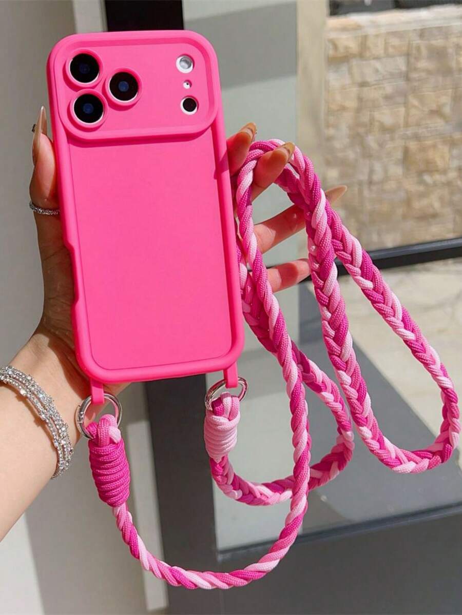Minimalist Candy Color Crossbody Neck Long Strap Phone Case Compatible With IPhone 18 ProMax 18Pro 17 Pro Max 17 Pro 16 Pro Max 15 14 Pro Max 13 12 Pro 11 Shockproof Candy Crossbody Neck Cord Long Strap Braid Soft Camera Protection Anti-Drop Cover