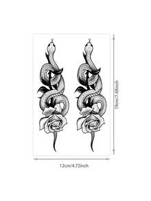 1pc Black And White Snake And Rose Pattern Temporary Tattoo Sticker, Realistic Fake Tattoo Design, Suitable For Daily Use, Bachelorette Party Favors, Music Festivals, Cosplay, Graduation Gifts, Lasts 3-5 Days - Black - View 6