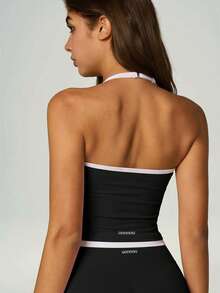 UONNOU 1pc Women's All-Season Spaghetti Strap Camisole, Shaping, Adjustable Straps, Removable Padding, Sporty Style, Black, Summer - Black - View 3