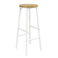 Set Of 2 Bar Stools With Wood-Look Seats, 70 Cm, Load Capacity Up To 150 Kg, With Adjustable Feet & Two Footrests, White Metal Frame, Ideal For Kitchen Islands - White - View 7