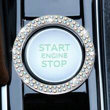 1 pieza anillo decorativo de arranque del motor del coche con doble hilera de diamantes de imitación, con diseño de doble cristal, accesorio brillante para el interior del coche, anillo decorativo brillante para el botón de arranque del motor del coche con diamantes, cubierta para el botón de arranque de un solo toque con diamantes de imitación de cristal - A - Ver 3