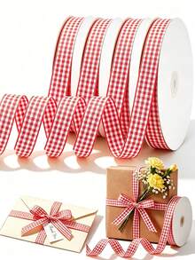 50 Yards Polyester Plaid Ribbon Grid Printed Ribbon, Red And White Exquisite Handmade Plaid Ribbon Suitable For Winter Holiday Christmas Tree Wreath Decoration Christmas Valentine's Day Birthday Gift Wrapping - Multicolor - View 2