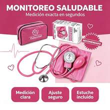 Kit Baumanómetro Aneroide Pulsovital Color Rojo con Estetoscopio, Brazalete Ajustable 22-32cm para Adultos, Equipo Manual para Medición de Presión Arterial - Rosa Roja - Ver 1