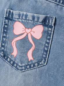 Young Girls Y2K Style Autumn/Winter Heart Embroidery Straight Leg Jeans With Back Pocket Bow Print, Versatile Casual Vintage Wide Leg Pants For Back To School And Daily Wear - Light Wash - View 8