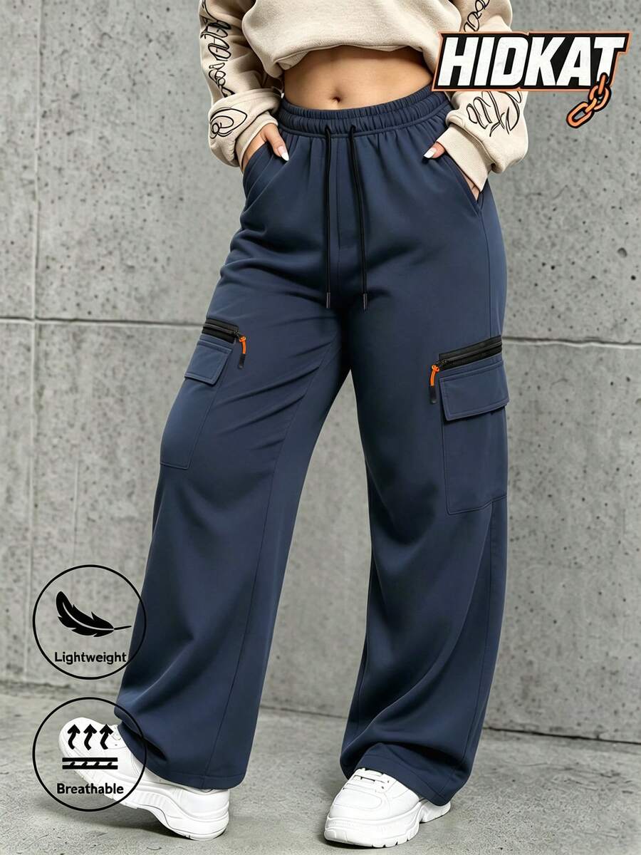 Women's Spring/Autumn Casual Sports Cargo Pants, Lightweight With Pockets, Outdoor, Jogging, Casual, Sports - Navy Blue - View 1