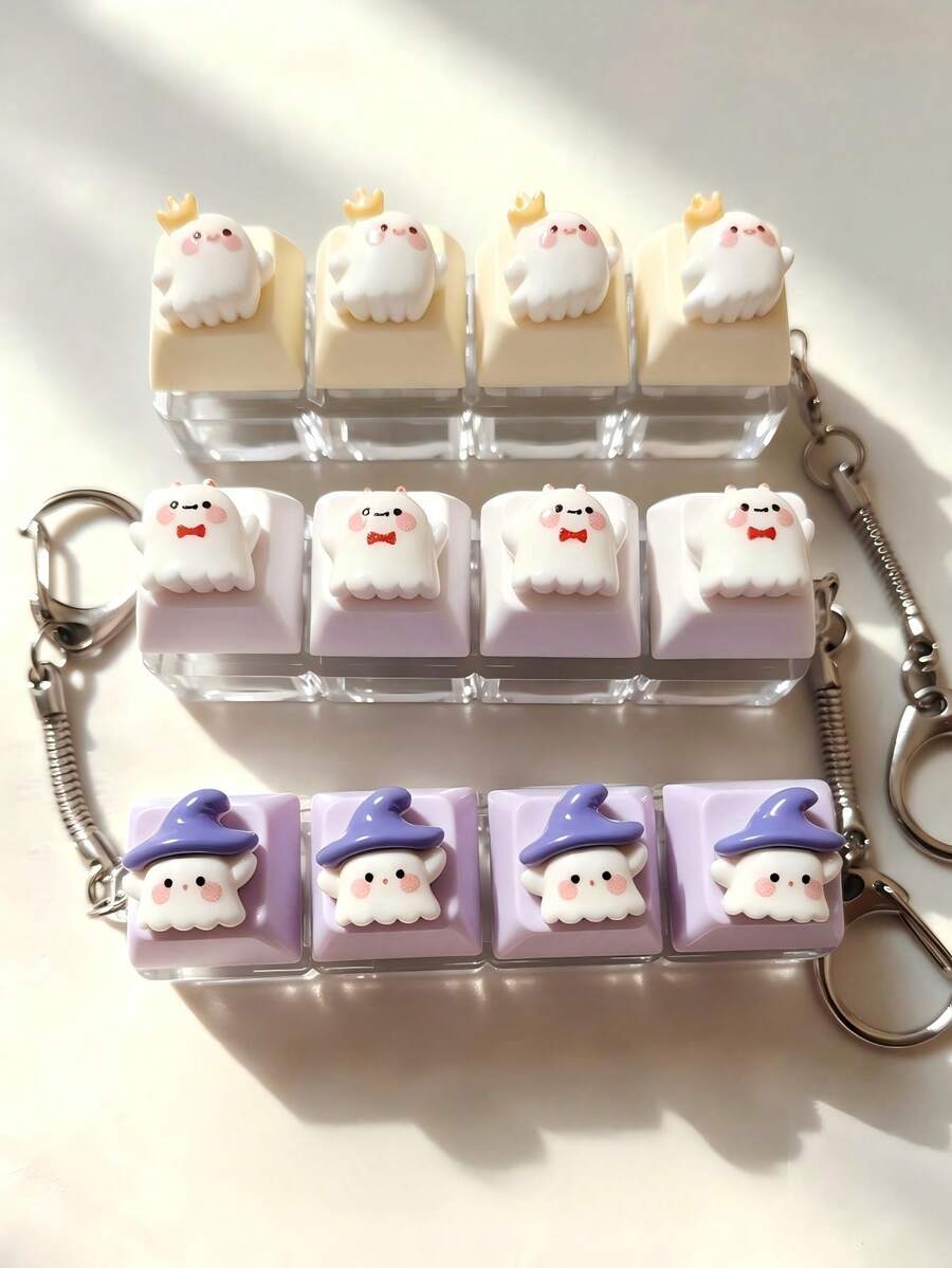 1pc Ghost Button Keychain Stress Relief Fidget Toy, ASMR, Punchy Click Sound, Mechanical Keyboard Switch Tester, Key Ring, Desk Decor, Phone Charm, Creative Novelty Anti-Anxiety Pop Fidget Toy