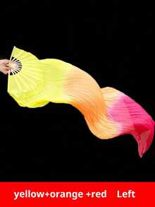 1pc Belly Dance Fan, Gradient Color Long Faux Silk Fan, Dance Performance Prop - Multicolor - View 14