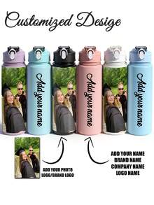 Personalized 25oz/750ml Custom Name & Pattern Water Bottle, Leak-Proof Sports Water Bottle, Graduation Birthday Back To School Gift, Insulated Travel Mug - Multicolor - View 2