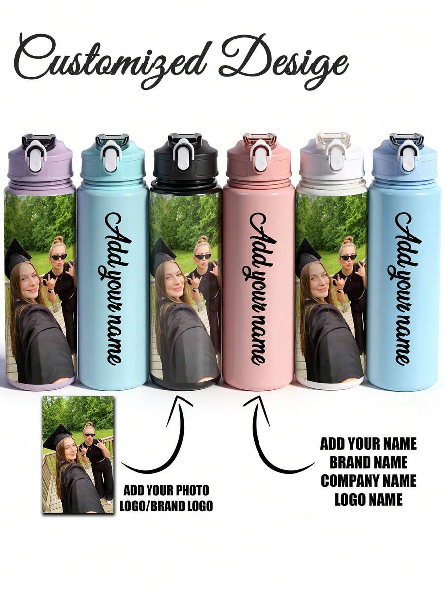 Personalized 25oz/750ml Custom Name & Pattern Water Bottle, Leak-Proof Sports Water Bottle, Graduation Birthday Back To School Gift, Insulated Travel Mug