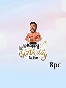 8/12/16件客製化照片肌肉男生日快樂橫幅，個性化健身房健身拉幅，舉重啞鈴主題派對橫幅 - 彩色 - 查看 21