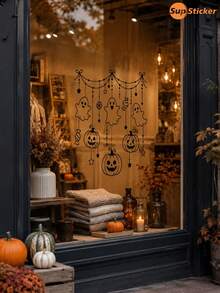 SUPSTICKER Black Halloween Spider Web Ghost Pumpkin Line Wall Window Sticker, PVC Self Adhesive Removable DIY Decor For Front Door, Window, Fireplace, Cabinet - 1PC - View 2