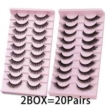 AYRMILLA 20Pairs Cat Eye Eyelashes Fox Natural False Eyelashes Fluffy Soft Dramatic 3D Mink Eye Black Thin Long Lash Multi-Layer Short Thick Eyelash Extended Large Volume Makeup Cross Wedding Parties Club Daily Work Meetings Comfortable Lashes - 黑色 - 查看 10
