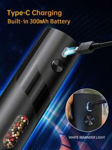 CLITON 頂級 USB-C 充電式電動胡椒與鹽研磨器套組，附 LED 燈，300mAh 鋰電池，可調粗細，現代桌面廚房工具，單機或底座收納套組可選 - 彩色 - 查看 3