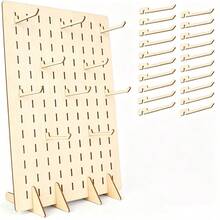 Portable Wooden Pegboard Display Stand With 20 Compatible Wooden Pegs, Retail Display Rack For Necklaces, Earrings, Keychains, Suitable For Jewelry , Handicraft Exhibition, Tools, Pegboard Accessories Organizer - A - View 5
