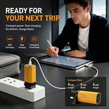 30W GaN電源適配器，USB-A + USB-C 雙埠設計，小巧口袋尺寸，便攜易攜帶，兼容多品牌數位裝置，CE 與 RoHS 認證，適用於居家、辦公室與旅行場景 - 英規插(220-240V) - 查看 4
