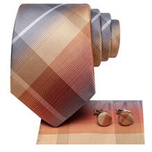 Orange Necktie Pocket Square Cufflinks Tie Clip 4pcs Set For Spring Outdoor Festival & Summer Patio Party - Orange - View 2