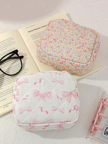 1pc Butterfly Pattern Dopamine Portable Sanitary Napkin Storage Bag, Compact And Exquisite Holiday, Christmas, New Year Gift, Korean Style Multi-Functional Makeup Bag, Large Capacity Travel Organizer, Elegant And Beautiful - Multicolor - View 2