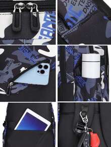 Unisex Colorblock Letter Camo Print Backpack, Large Capacity Multi-Function Lightweight Wear-Resistant School Bag For Middle And High School Students, Laptop Backpack, Outdoor Travel Backpack - Multicolor - View 8