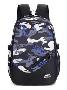 Unisex Colorblock Letter Camo Print Backpack, Large Capacity Multi-Function Lightweight Wear-Resistant School Bag For Middle And High School Students, Laptop Backpack, Outdoor Travel Backpack - Multicolor - View 13