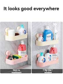1 Suction Cup Storage Rack, Bathroom Toiletries Counter, Holeless Wall Hanging Rack, Cosmetics Storage Rack, Kitchen Draining Rack, Storage Rack. 2 Colors Available - A - View 4