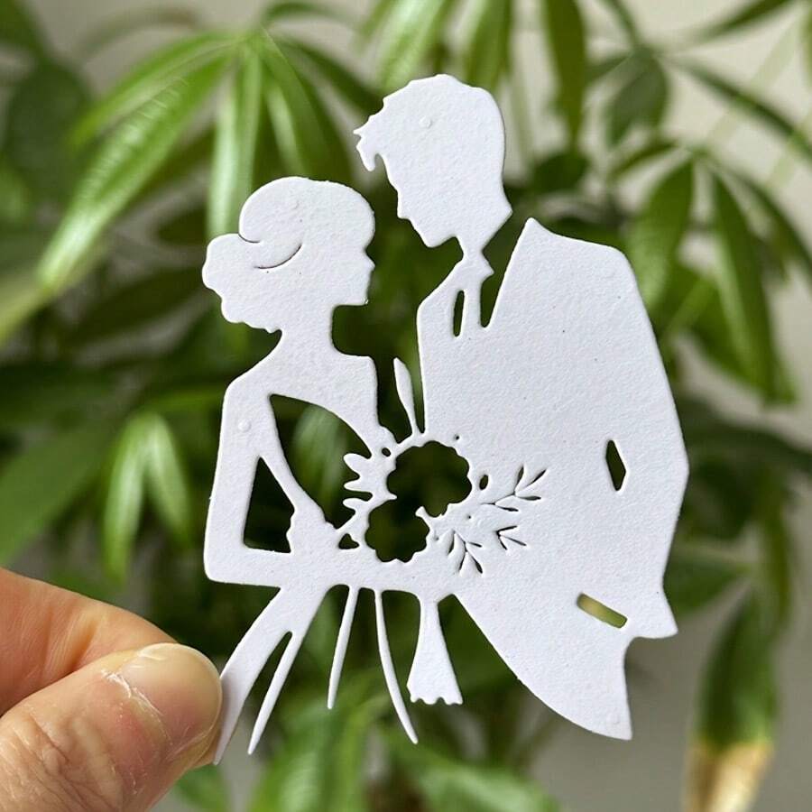 1pc Wedding Couple Metal Cutting Template, Suitable For Scrapbooking DIY, Photo Album Decoration, Embossed Paper Card
