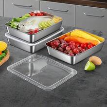Stainless Steel Fridge Storage Trays 16Pcs Set (8 Containers & 8 Lids), Stackable Rectangular Food Storage Containers, Freezer Friendly Metal Tray For Food Prep, Dumpling & Raw Food Storage - View 3