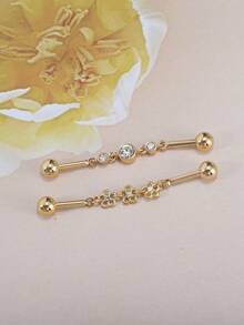 1pc Stainless Steel Industrial Piercing Jewelry, Industrial Barbell Earring With Pendant Chain And Double Threaded Ball, Suitable For Women And Men - Industrial Barbell - View 4