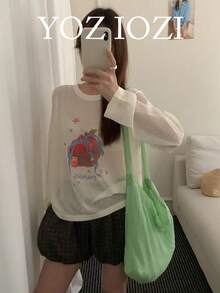 日韓簡約Ins風慵懶感大容量波點小眾設計輕量清新通勤購物日常單肩腋下托特包 - 綠色 - 查看 1