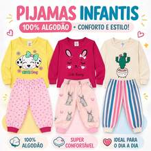 kit 4 Peças de Pijamas MENINA Infantil Inverno que Brilha no Escuro 2 Bluas + 2 Calças Tamanho 1 ao 8 anos - Sortido - Visão 2