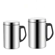 1pc Double Wall Insulated Mug With Handle And Lid, Heat-Resistant Anti-Scald Cup, All-Season Office Mug - Silver - View 4